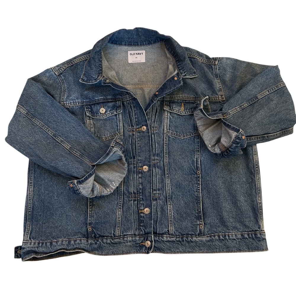 {Old Navy} Women’s Classic Blue Medium Distress Washed Denim Jean Jacket Sz XXL
